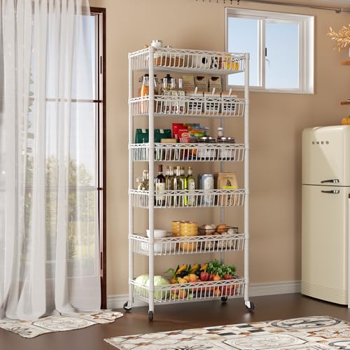 SINGAYE 6 Tier Shelf Wire Shelving Adjustable Storage Shelves Basket Rack | Adjustable Shelves with Wheels Metal Storage Unit Closet Bathroom Organizers Pantry Kitchen Garage Laundry Room White - color: White, size: 6-Tier[30"Dx13.5"Wx65"H]