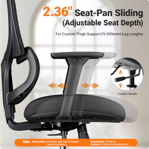 Black Ergonomic Mesh Home Office Chair, Big & Tall Gaming Chair - High-Adjustable Lumbar Support, 4D Armrests, 2D Headrest, 90°~135° Tilting with Lock, Swivel Desk Chairs 600lb Capacity