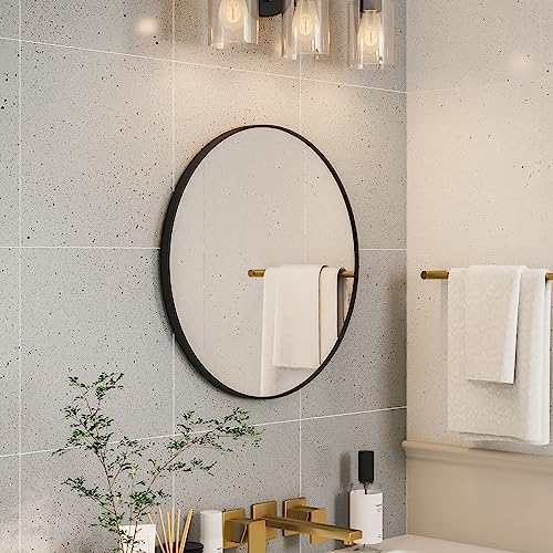 Growsun 30 inch Wall Round Mirror, Large Wall Mounted Circle Mirror Black Metal Frame for Bathroom, Entry, Dining Room, & Living Room - color: Black, size: 30"L x 30"W