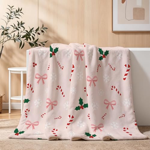 Christmas Candy Cane Throw Blanket, Soft Flannel Fleece 40" x 50" | Yujiiso Christmas Candy Cane Blanket Lightweight Decor for Living Room, Bedroom, Office and Travel, Home Decor Gift - color: Christmas Candy Cane, size: 40"x50"