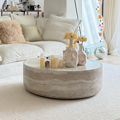 31.49'' Round Coffee Table in Faux Marble, Modern Circle Fiberglass Drum Stone Center Table Side Table Tea Table for Living Room, No Need Assembly (Mars Pattern) - color: 31.49" Round, Mars Pattern