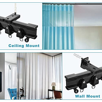 KOLAKO Ceiling Curtain Track, Flexible Bendable Curtain Track Wall or Ceiling Mount, Black 8.2Ft Curved Curtain Tracks System Sliding RV Shower Curtain Rail Track with Clips, Room Divider - color: Black, size: 8.2Ft