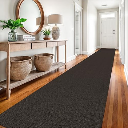 Washable Runner Rug, Non Slip Hall Runner, 3x18 Ft, Taupe/Coffee | Washable Braided Runner Carpet Non Slip Rubber Dot Backed, For Hallway, Kitchen, Entryway, Bedroom, Laundry Room, Foyer - color: Taupe/Coffee, size: 3' x 18' (Rectangular)