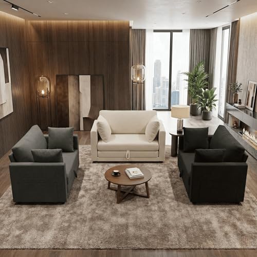 51" Loveseat Sleeper Sofa Bed, Folding Sofa Bed for Small Spaces, Egyptian Chenille Pull Out Couch Bed for Bedroom Lounge, Guest Room, Dark Gray - color: Dark Gray