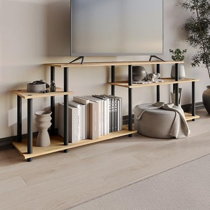 Simple 3-Tier TV Stand with Open Storage Shelves, for TVs up to 50", Light Oak - color: Light Oak