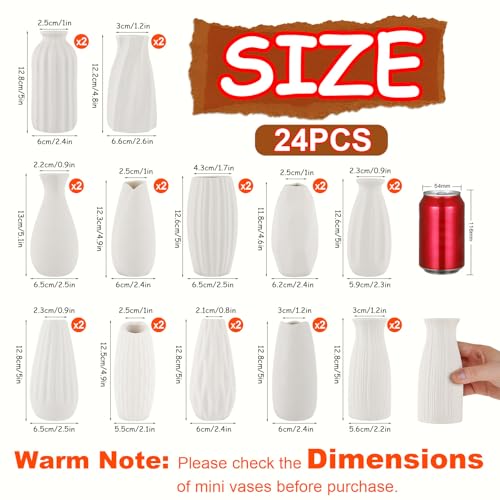 Ceramic Bud Vases, Set of 24 White Vases for Centerpieces Small VAses for Flowers Mini Ceramic Vase for Pampas Grass Vase Bulk for Wedding Table Centerpieces Decoration Boho Home Decor DIY Gift