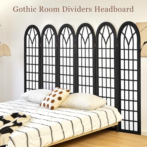 6 Panel Japanese Room Divider, Folding Privacy Screen, Black | Arched Black Wood Room Divider, 94.5"W X 66.9"H, Fully Assembled For Bedrooms, Open Rooms, Dining Areas, And Offices - color: 6 Panel Black, size: 6 Panel