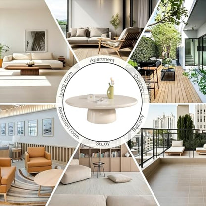 Handmade Round Pedestal Coffee Table (A) | Modern White Round Pedestal Coffee Table, Minimalist Circle Center Table for Living Room & Apartment - size: A