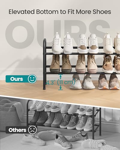 SONGMICS Expandable Shoe Rack, 2 Tier Shoe Rack Shelf, Adjustable Shoe Organizer Storage for 15 Pairs of Shoes, Metal Free Standing Shoe Racks for Closet, Front Door Entryway, Easy Assembly, Ink Black - size: 2 Tier (16.5"H)