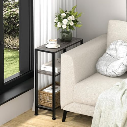 Narrow Side Table for Small Space, 2-Tier Small End Table with Shelf Holder, Slim Nightstand, Skinny Snack Couch Table in Living Room, Bedroom, Study, Kitchen and Balcony (Grey) - color: Grey