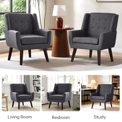 HUIMO Accent Chair for Living Room,Upholstered Button Linen Armchair Chair | Mid Century Modern Tufted Armchair with Fabric,Comfy Arm Chairs for Club Living Room Reading Bedroom,Waiting Room Dark rey - color: Grey