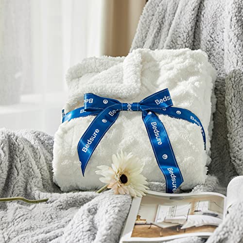Bedsure Gentlesoft Sherpa Fleece Throw Blanket for Couch - Fluffy & Cozy Cable Jacquard Tufted Throw for Women Gift, Thick and Warm Christmas Blanket for Winter, Cream, 50x60 Inches | Ultra-Soft, Cozy, Thick for Winter, Ideal for Couch, Sofa, Living Room,