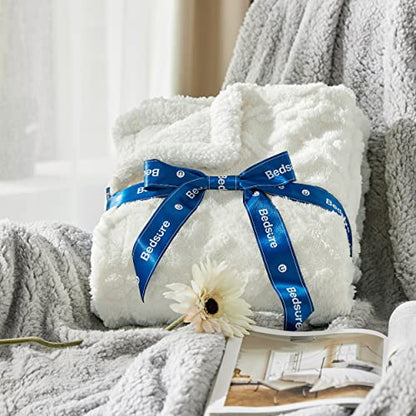 Bedsure Gentlesoft Sherpa Fleece Throw Blanket for Couch - Fluffy & Cozy Cable Jacquard Tufted Throw for Women Gift, Thick and Warm Christmas Blanket for Winter, Cream, 50x60 Inches | Ultra-Soft, Cozy, Thick for Winter, Ideal for Couch, Sofa, Living Room,