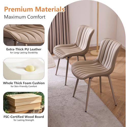 YOUNUOKE Dining Chairs Set of 2 Mid-Century Modern Kitchen Chairs Khaki | Faux leather upholstered with Back, fits dining living waiting room guest reception. Waterproof easy to clean assemble, 300lb - color: All Khaki