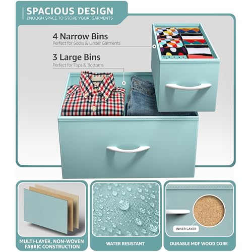 Sorbus Dresser with 7 Drawers - Furniture Storage Chest for Kid’s, Teens, Bedroom, Nursery, Playroom, Clothes, Toys - Steel Frame, Wood Top, Tie-dye Fabric Bins (7-Drawer, Pastel Aqua) - color: Pastel Aqua
