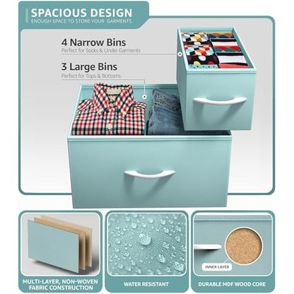 Sorbus Dresser with 7 Drawers - Furniture Storage Chest for Kid’s, Teens, Bedroom, Nursery, Playroom, Clothes, Toys - Steel Frame, Wood Top, Tie-dye Fabric Bins (7-Drawer, Pastel Aqua) - color: Pastel Aqua