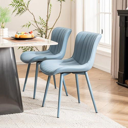 YOUNUOKE Mid-Century Modern Dining Chairs Set of 2, Blue PU Leather | Faux leather upholstery with blue metal legs. Fits dining room, kitchen, and guest reception. Easy to clean. Armless design. - color: All Blue