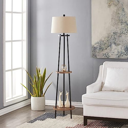 Maxax Shelf Floor Lamp for Living Room, 65" Tripod Standing Reading Lamp with 2 Shelves, 3 Way Dimmable Display Floor Lamps with Oatmeal Fabric Shade for Office, Bedroom