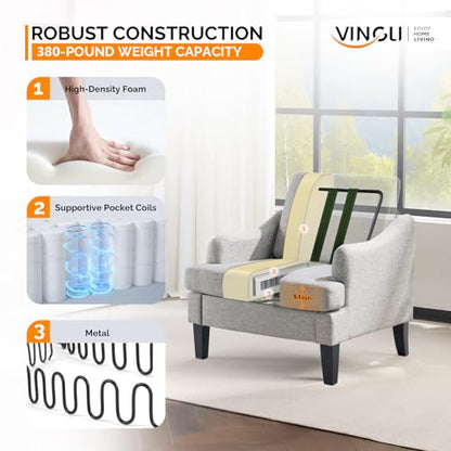 VINGLI Linen Fabric Accent Chair Grey, Modern Upholstered Armchair, Comfy Sofa Chair Living Room Bedroom Furniture for Apartment - color: Grey