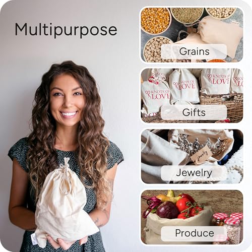 Organic Cotton Reusable Produce Bags - Small 5x7 (12 Pack) - Biodegradable Eco-Friendly Bulk Bin Sacks for Food - Cloth Bags with Drawstrings - Linen Pouch for Fruit, Vegetable Storage - size: Small 5x7" (12 Pack)