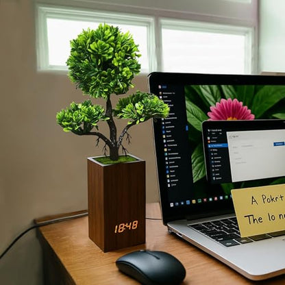 Fake Plant Electronic Clock，Creative Digital Alarm Clock，Funny Office Desk Sign，Alarm Clock for Bedroom，Suitable as a Gift for Colleagues and Friends - color: Brown