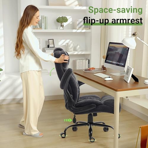 Office Chair, Big and Tall Executive Chair with Air-Lumbar Support, Breathable Desk Computer Chair with Adjustable Flip-up Armrests, Wide Cushion Seat Swivel Home Office Chair - color: Lightblack