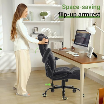 Office Chair, Big and Tall Executive Chair with Air-Lumbar Support, Breathable Desk Computer Chair with Adjustable Flip-up Armrests, Wide Cushion Seat Swivel Home Office Chair - color: Lightblack