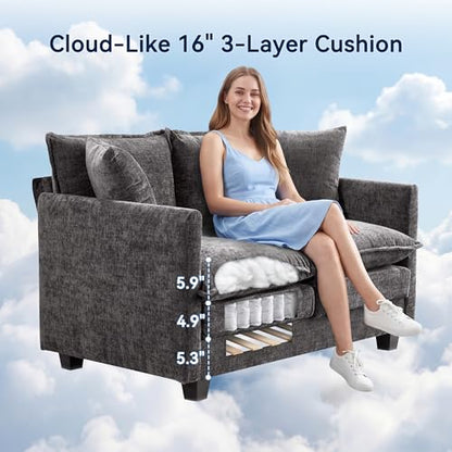 Loveseat Sofa Couch 2 Piece Set, Small Compact 50" Love Seat 27" Deep Cloud Sofa Set Washable Chenille Pillow Living Room Set for Apartment Office 50-Grey-2+2-1 - color: Grey, size: 50"+50"