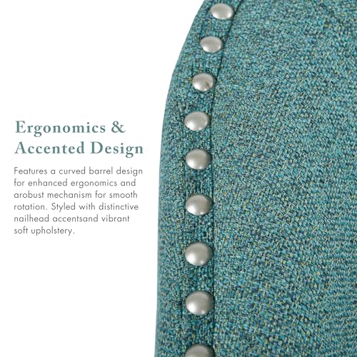 Madison Park Swivel Barrel Accent Chair, Upholstered Curved Back with 7-Inch Thick Woven Cushion, 360° Swivel, Nailhead Trim, Comfy Chair for Living Room, Bedroom, Office, 28" Wide, Teal, Tyler - color: Teal