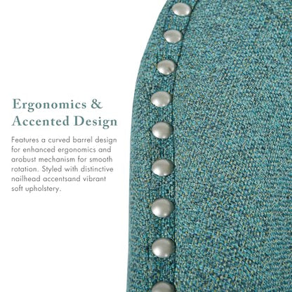 Madison Park Swivel Barrel Accent Chair, Upholstered Curved Back with 7-Inch Thick Woven Cushion, 360° Swivel, Nailhead Trim, Comfy Chair for Living Room, Bedroom, Office, 28" Wide, Teal, Tyler - color: Teal