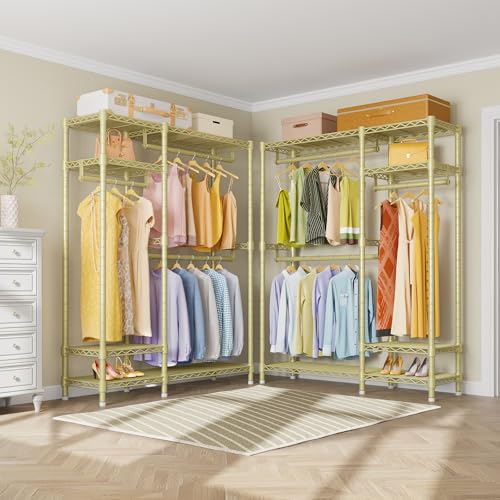 VIPEK V2 Heavy Duty Clothes Rack, Metal Closet Rack Organizer, Gold | Garment Racks with 4 Tiers Wire Shelving 3 Hanging Rods, Compact Freestanding Closet Metal Closet Rack, Max Load 700LBS - color: Gold, style: V2