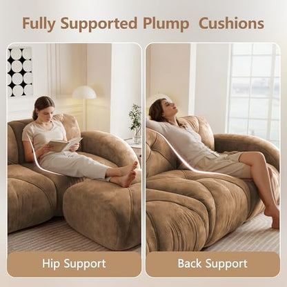111" Velvet Modular Sofa Cama para Cuarto, Small Couches for Living Room with High Density Sponge, Cloud Loveseat with Tufted Design for Home Theater Study Space, Camel - color: Camel