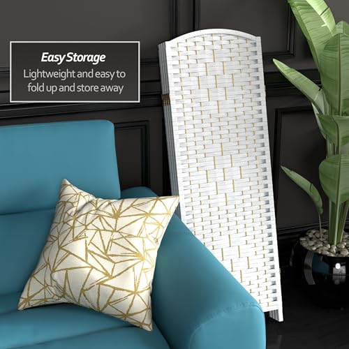 Red Lantern 4 ft. Short Diamond Weave Fiber Folding Screen - White - 4 Panel - color: White, size: 4 Panel