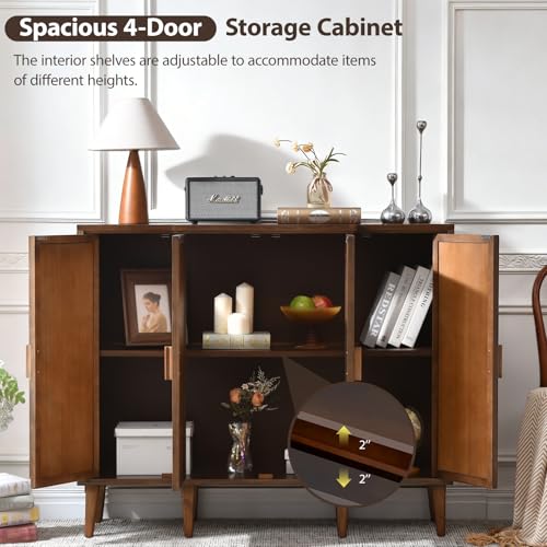 Ahokua 47.5" Fluted Sideboard Cabinet with Adjustable Shelves, Wood Storage Cabinet, Slim Buffet Cabinet for Dining Room, Entryway, Coffee Bar, Living Room, Walnut Brown