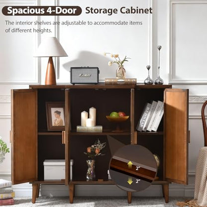 Ahokua 47.5" Fluted Sideboard Cabinet with Adjustable Shelves, Wood Storage Cabinet, Slim Buffet Cabinet for Dining Room, Entryway, Coffee Bar, Living Room, Walnut Brown