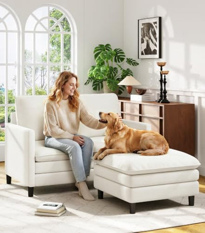 Welzona 3-Layers Cloud L Shaped Couch, 51" Teddy Sofa and Loveseat Set | Comfy Teddy Fabric, Washable Covers, Tool-Free Setup, All-wood Cloud Couches for Living Room, Bedroom, Small Spaces, Beige - color: Beige, size: cloud loveseat & ottoman