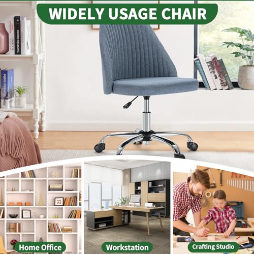 Armless Desk Chair with Comfortable Fabric Cover,Modern Home Office Chairs with Swivel Wheels for Computer Task Chairs Cute Vanity Chairs Adjustable Height for Living Room,Bed Room,Conference Office - color: Blue