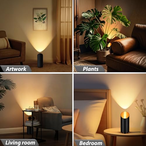 Uplighting Indoor, 7W Floor Can Lights with 2700K LED GU10 Bulbs | IP44 Waterproof Uplights Spotlight for Dark Corner Sofa House Plant Wall Artwork Indoor, 6.5FT Plug Cord & Foot Switch - color: Black 1 Pack
