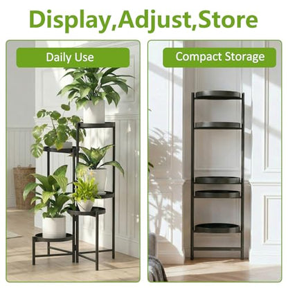 5 Tier Tall Metal Plant Stand, Duty Tiered Flower Shelf for Patio Garden | Rotatable 5-tier design, Foldable storage, leakproof trays, Waterproof rustproof, 10-minute easy assembly - size: 5 Tier