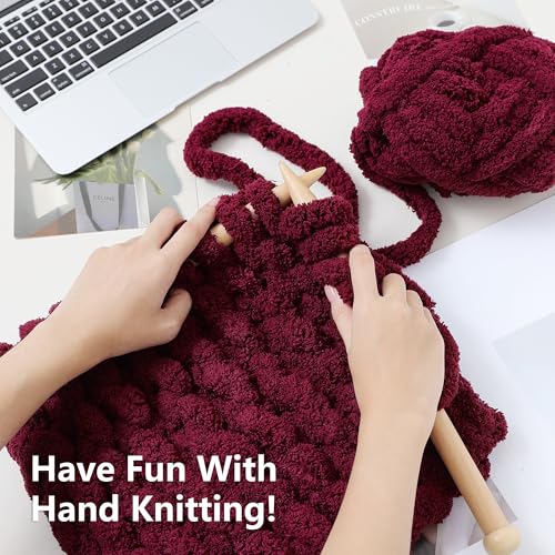 Cozyful Chunky Yarn for Hand Knitting - #10 Chunky Chenille Yarn, Jumbo Big Thick Chunky Yarns for Crocheting, Super Bulky Chunky Knit Blanket Yarns, 8 Skein (22 yds 8 oz Each Skein), Burgundy - color: Burgundy