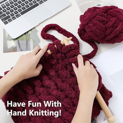 Cozyful Chunky Yarn for Hand Knitting - #10 Chunky Chenille Yarn, Jumbo Big Thick Chunky Yarns for Crocheting, Super Bulky Chunky Knit Blanket Yarns, 8 Skein (22 yds 8 oz Each Skein), Burgundy - color: Burgundy