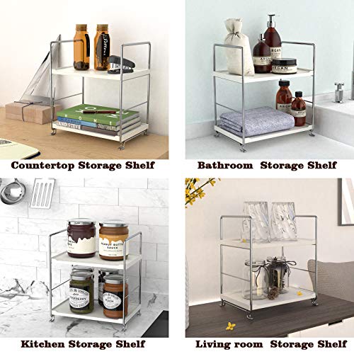 Plastic/Metal Freestanding Stackable Organizer Shelf,Bathroom Countertop Storage Shelf Cosmetic Organizer Holder Kitchen Spice Rack,2-Tier Standing Rack (Silver) - color: Silver