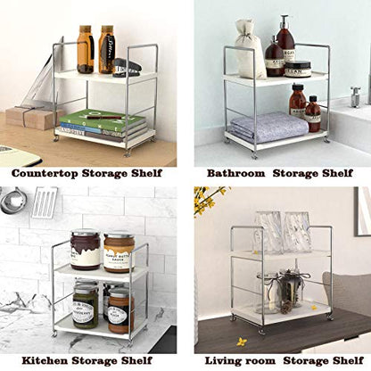 Plastic/Metal Freestanding Stackable Organizer Shelf,Bathroom Countertop Storage Shelf Cosmetic Organizer Holder Kitchen Spice Rack,2-Tier Standing Rack (Silver) - color: Silver