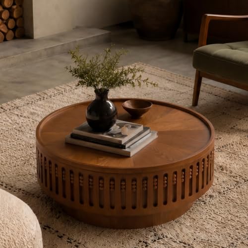 31.3" Round Coffee Table with Hidden Storage, Center Table | Mid-Century Modern Center Table Tea Table, Boho Accent Table with Flip-Top Storage Function for Living Room,Bedroom, Walnut - color: A-31.3" Round Coffee Table