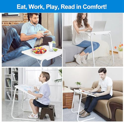 Height Adjustable Folding TV Tray Table, 6 Positions, 20x15in | 52-72cm Height Range, 3 Tilt Angles 30/60/90°, Max 10kg Load, Tool-Free Assembly, Dorm, Bedroom, Office