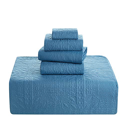 Clara Clark Quilts Twin Size - All Season Bedspread Coverlet Set, Pinsonic Weave Lightweight Bedding Set - 5 Piece Twin Quilt Set with Pillow Shams, Grid - Blue Heaven - color: 09 - Grid - Blue Heaven, size: Twin