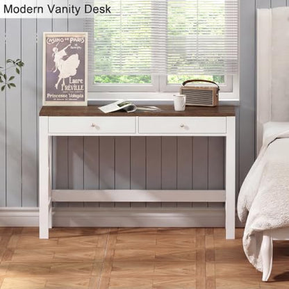 ChooChoo 40 Inches Farmhouse Computer Desk with 2 Drawers | Wooden Writing Desk, Study Desk for Home Office, Makeup Vanity, Soft White - color: Soft White, size: 40inch without Power Outlet