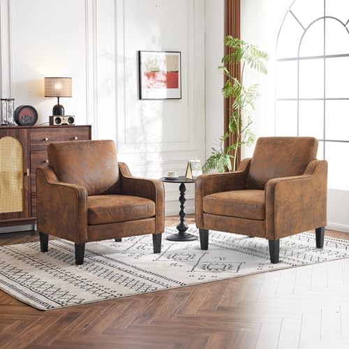 VINGLI Chair Rustic Upholstered Chenille Accent Chair for Living Room, Bedroom, Mid-Century Modern Arm Chair Comfy Reading Chair with Scooped Arms - color: Rustic