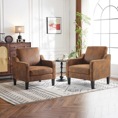 VINGLI Chair Rustic Upholstered Chenille Accent Chair for Living Room, Bedroom, Mid-Century Modern Arm Chair Comfy Reading Chair with Scooped Arms - color: Rustic