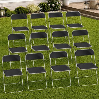 JPBSTO 12 Pack Commercial Black Folding Chairs - Heavy Duty Bulk Stackable for Event Rental, Stadium, Large Capacity Venue (300lb Capacity) - color: Black, size: 12-Pack